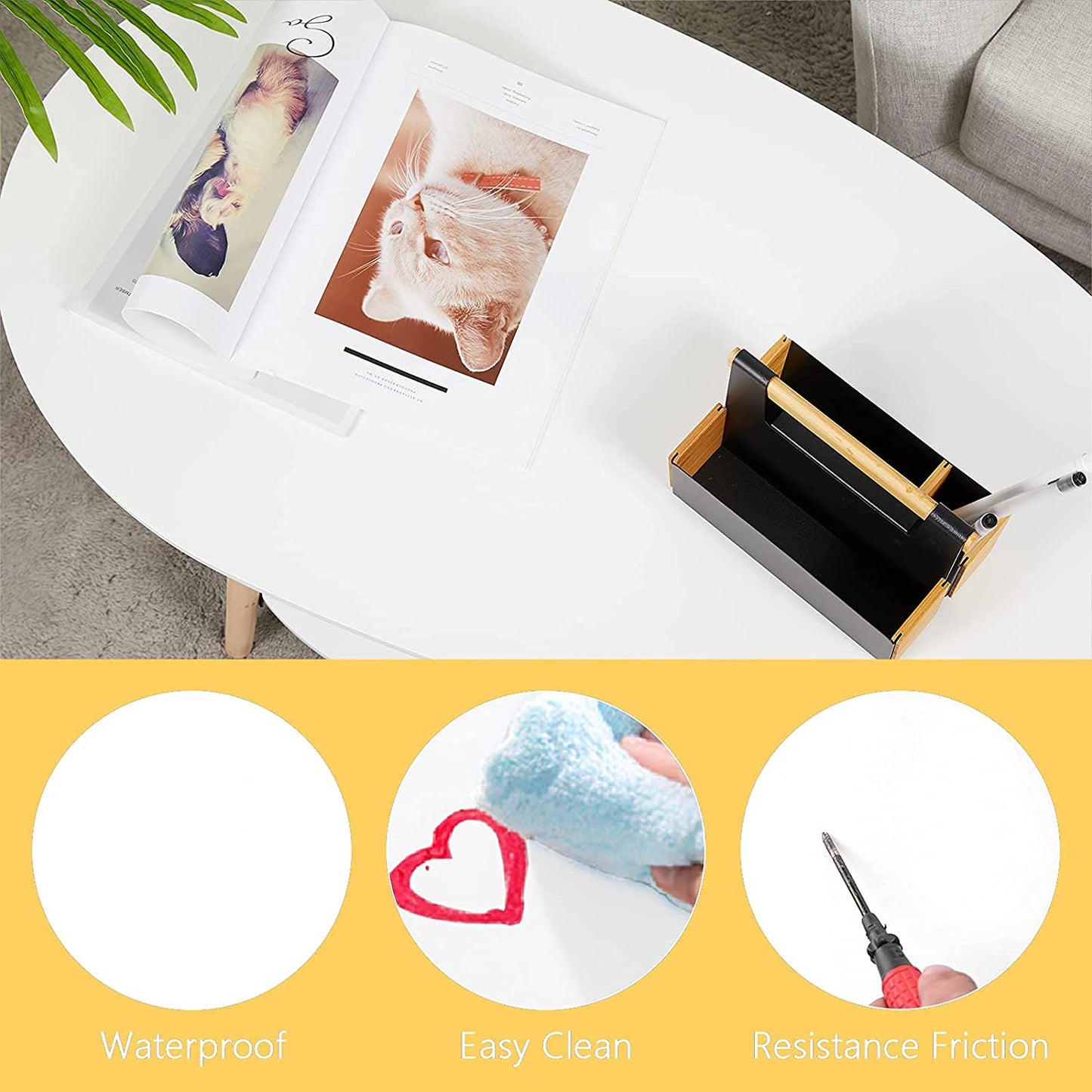 Coffee Table-Oval Wood Coffee Table with Open Shelving for Storage and Display 2 Tier Sofa Table, Small Modern Furniture for Living Room&Home Office-White