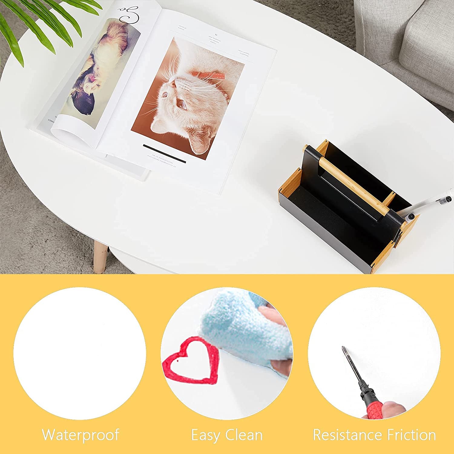 Coffee Table-Oval Wood Coffee Table with Open Shelving for Storage and Display 2 Tier Sofa Table, Small Modern Furniture for Living Room&Home Office-White