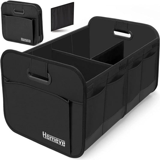 Trunk Organizer for Car, Car Storage, Reinforced Handles, Collapsible Multi-Compartment Car Organizers Foldable and Waterproof, 600D Oxford Polyester, Suitable for Any Car, SUV, Mini-Van, Black