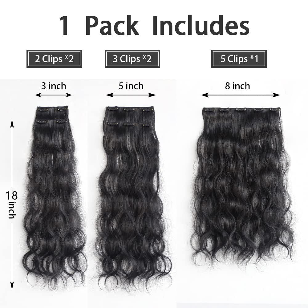 Black Hair Extensions  Clip in Hair Extension Wavy 18"Synthetic Thick Clips on Hair Piece for Women 5PCS Blonde Curly Straight 22"Long Girls Brown Red White Natural Full Head 5 Oz