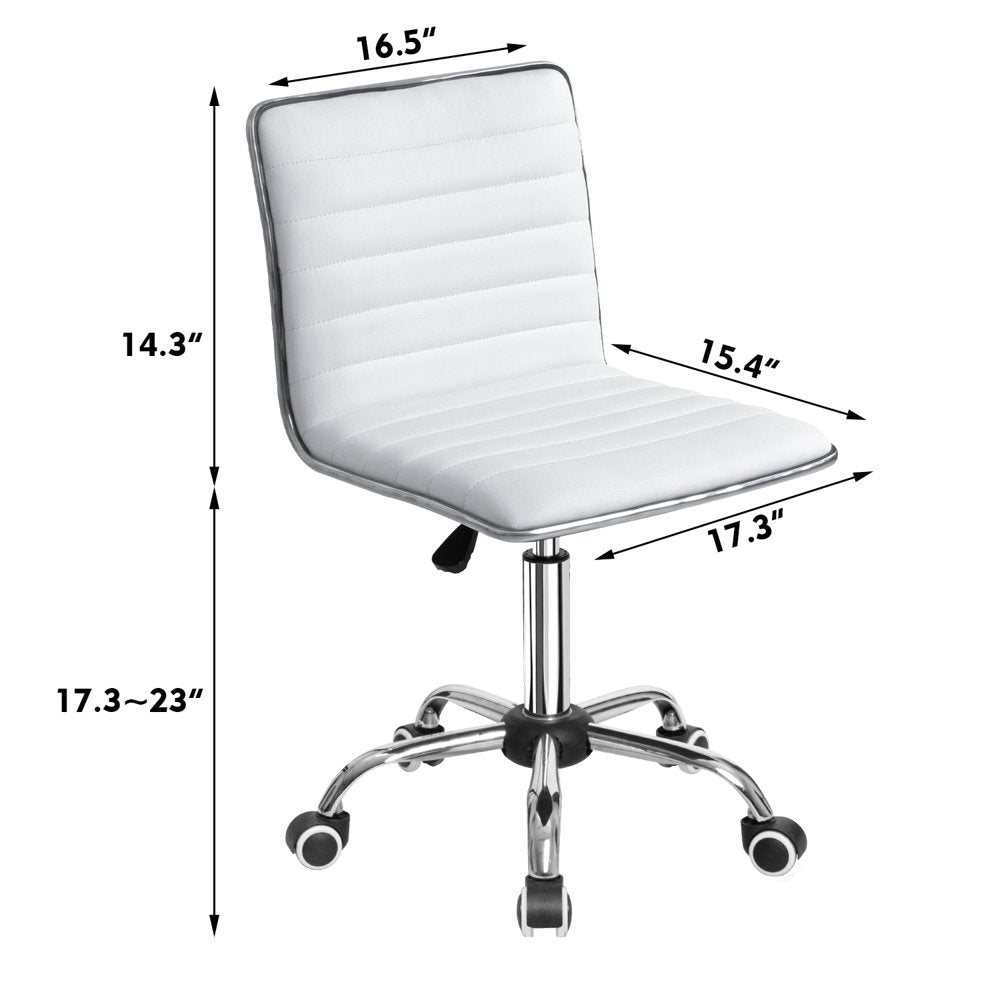 Mid Back Faux Leather Office Desk Computer Task Chair, with Armless, White