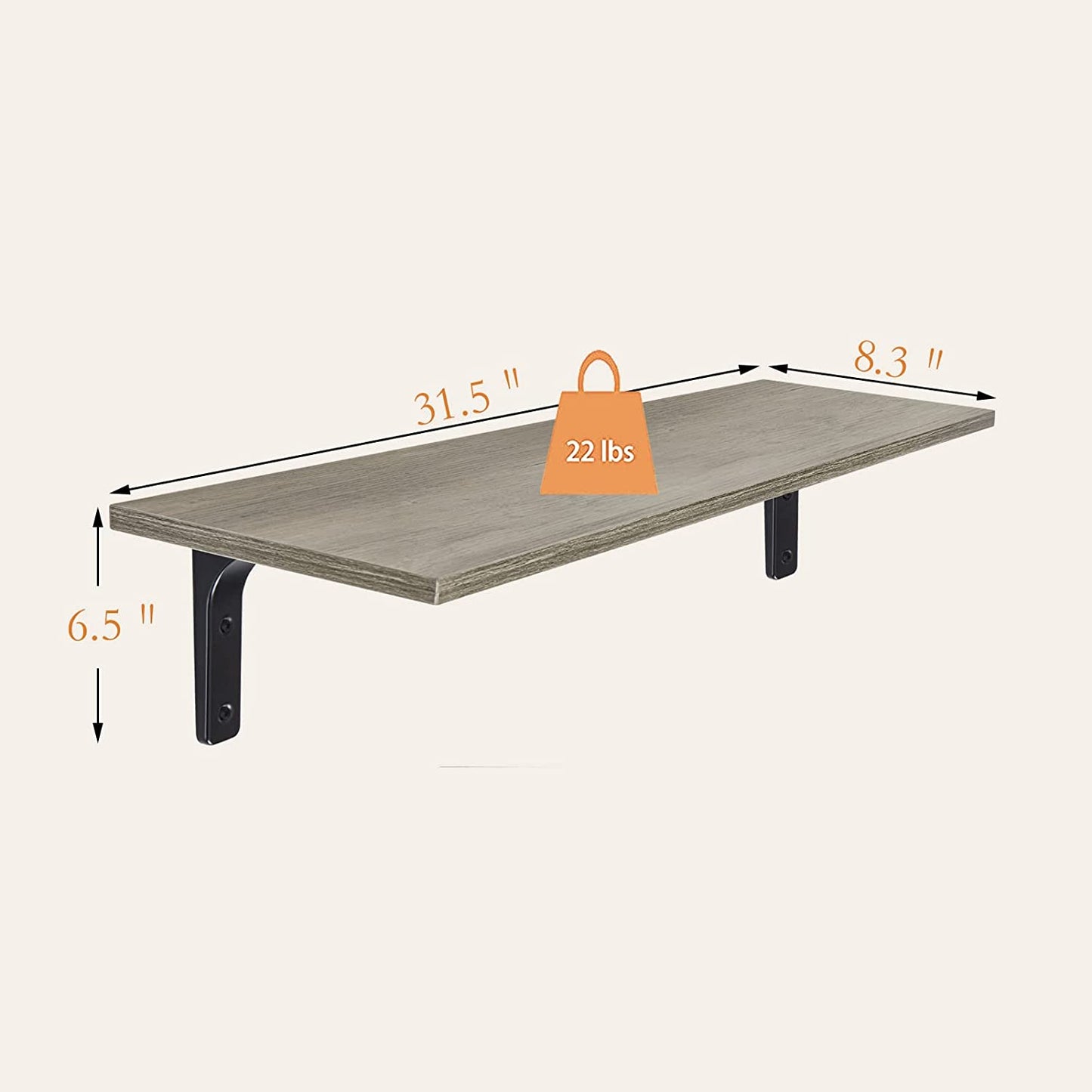 Long Wall Shelves, 31.5 Inch Wall Mounted Shelves Set of 2, Easy-To-Install, Wall Storage Ledges with Sturdy Metal Brackets for Living Room, Bathroom, Bedroom, Kitchen, Grey Wash