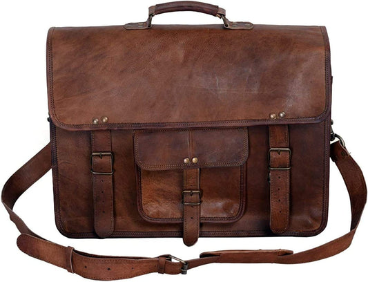 KPL 18 INCH Leather Briefcase Laptop Messenger Bag Satchel Office Computer Bag for Men and Women (18 INCH)