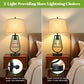 Set of 2 Industrial Touch Control Table Lamps with USB Port, 3-Way Dimmable Farmhouse Bedside Nightstand 2-Lights Lamps for Bedroom Living Room Reading, Cream Fabric , Black Metal Base, Bulbs Included