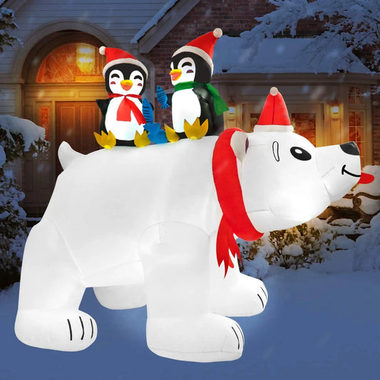 Christmas Inflatables Polar Bear with Penguin 6.5 Ft Christmas Blow up Yard Decorations Christmas Outdoor Decoration for Garden