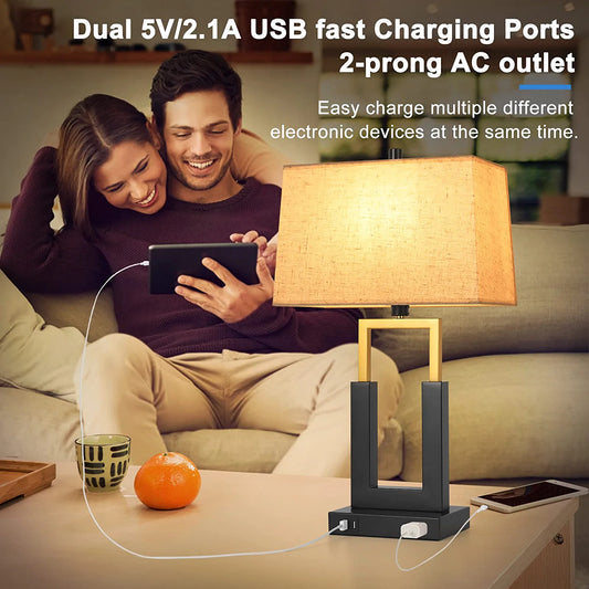 Touch Control Table Lamp with USB Charging Port, 3-Way Dimmable Desk Lamp Modern Nightstand Lamp with Fabric Lampshade for Reading Living Room Office(Dimmable Bulb Included)