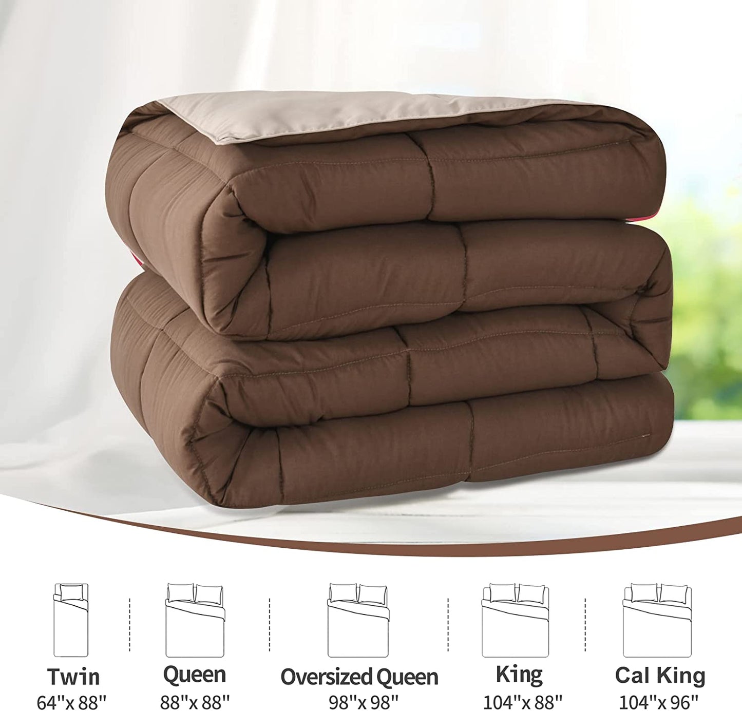 Queen Lightweight Comforter Brown - All Season down Alternative Bed Comforter Summer Duvet Insert Quilted Reversible Comforters Full / Queen Size Chocolate Brown / Beige