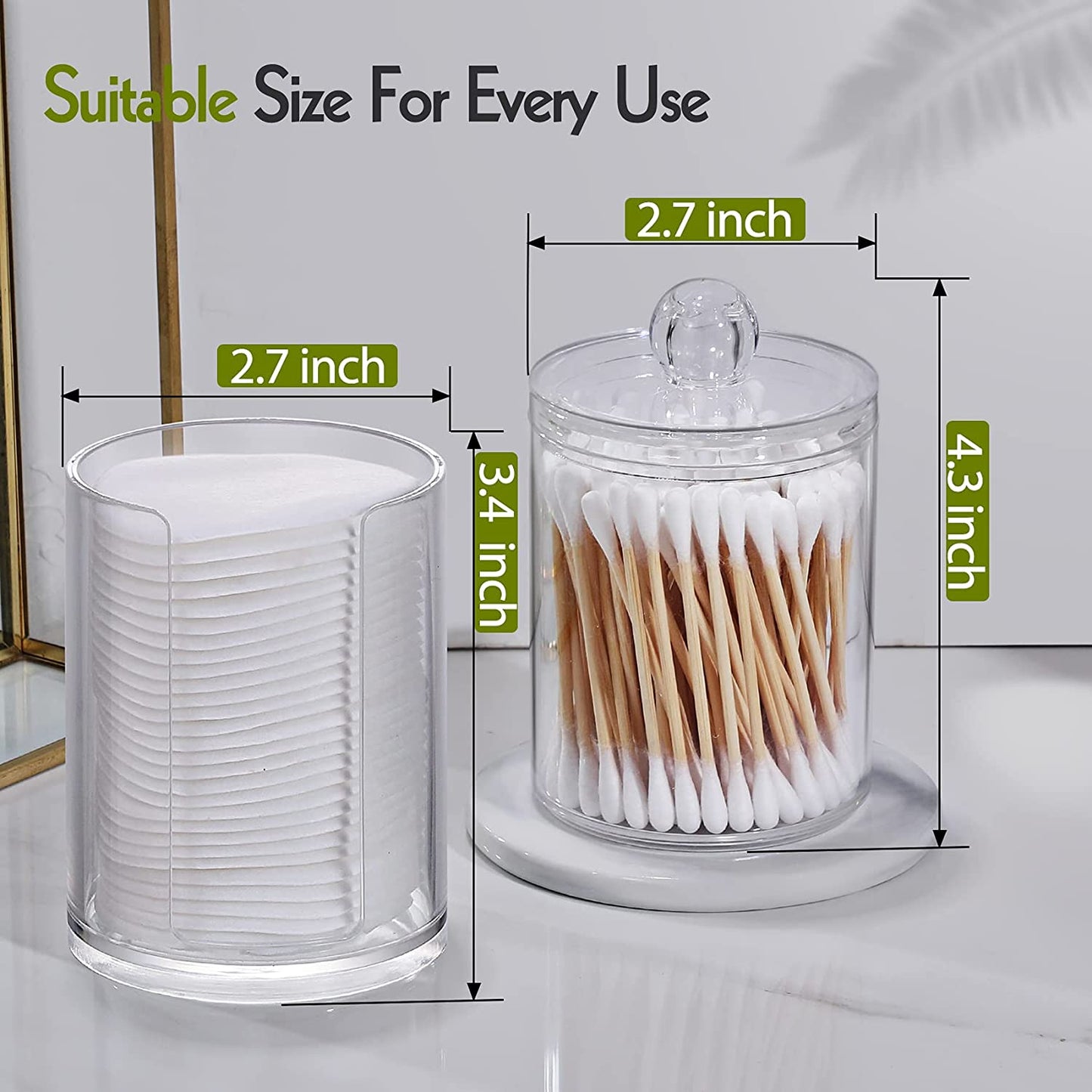 4 Pcs, 10 OZ Qtip Holder Dispenser for Cotton Ball, Cotton Swab, Cotton round Pads, Floss - Clear Plastic Apothecary Jar Set for Bathroom Canister Storage Organization, Vanity Makeup Organizer