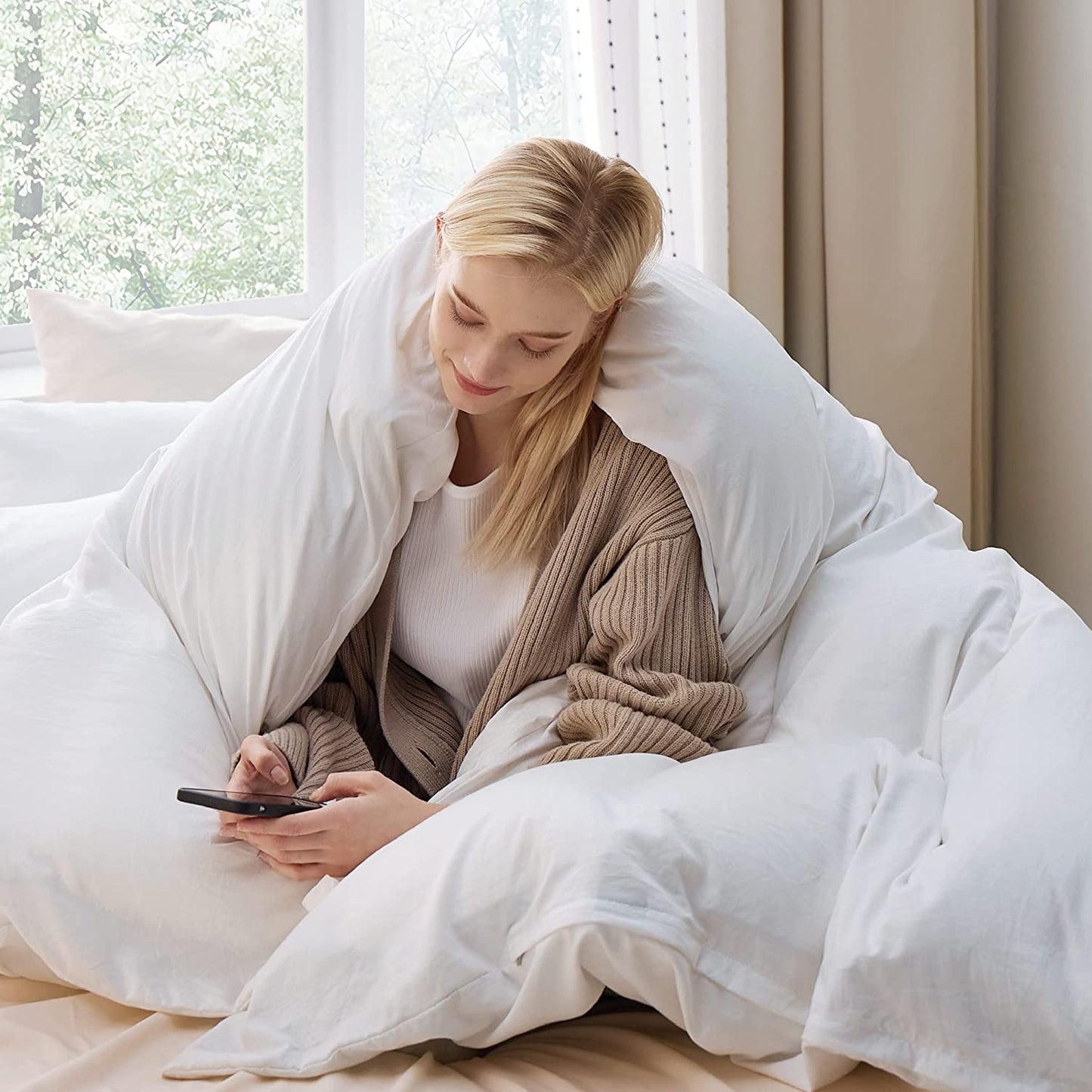 BEDSURE White Duvet Covers Queen Size - Washed Duvet Cover, Soft Queen Duvet Cover Set 3 Pieces with Zipper Closure, 1 Duvet Cover 90X90 Inches and 2 Pillow Shams (No Comforter)