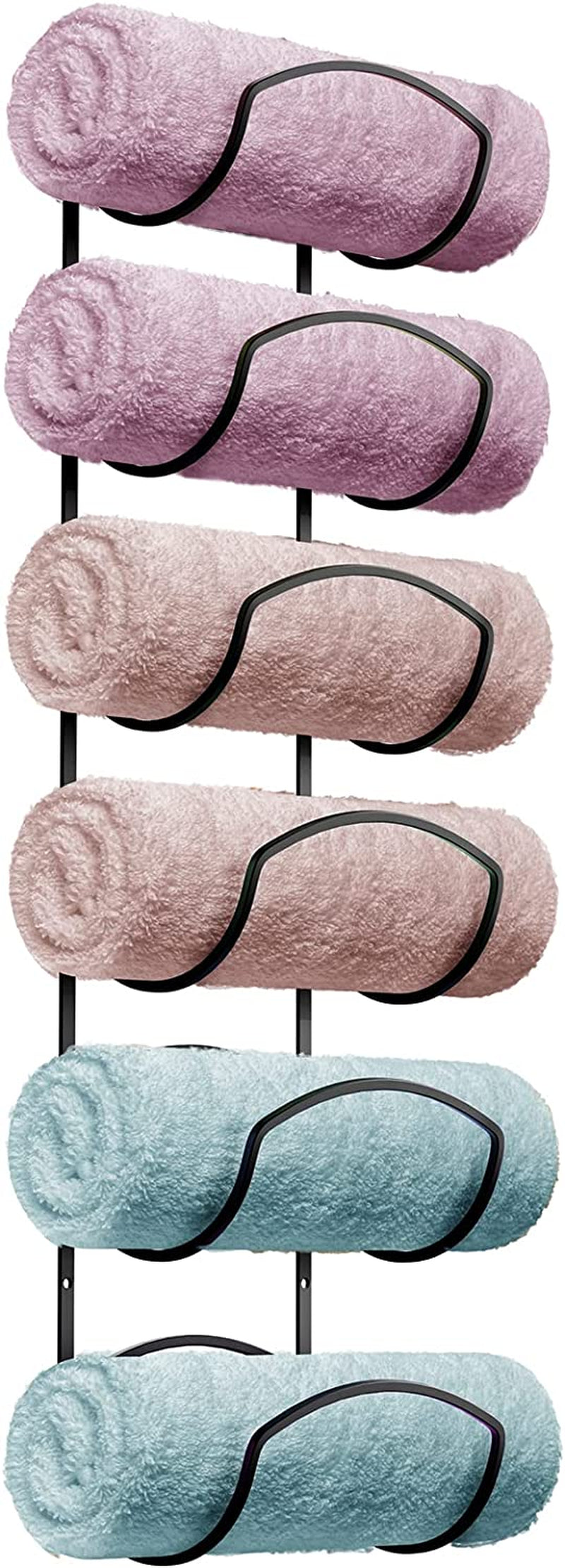 Towel Racks for Bathroom, Towel Rack Wall Mounted Bathroom Towel Holder, Towel Storage for Rolled Bath Shower Hand Towel, 3 Levels X 2Pcs (Black)