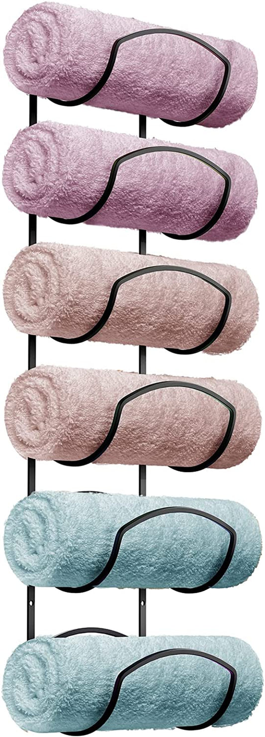 Towel Racks for Bathroom, Towel Rack Wall Mounted Bathroom Towel Holder, Towel Storage for Rolled Bath Shower Hand Towel, 3 Levels X 2Pcs (Black)