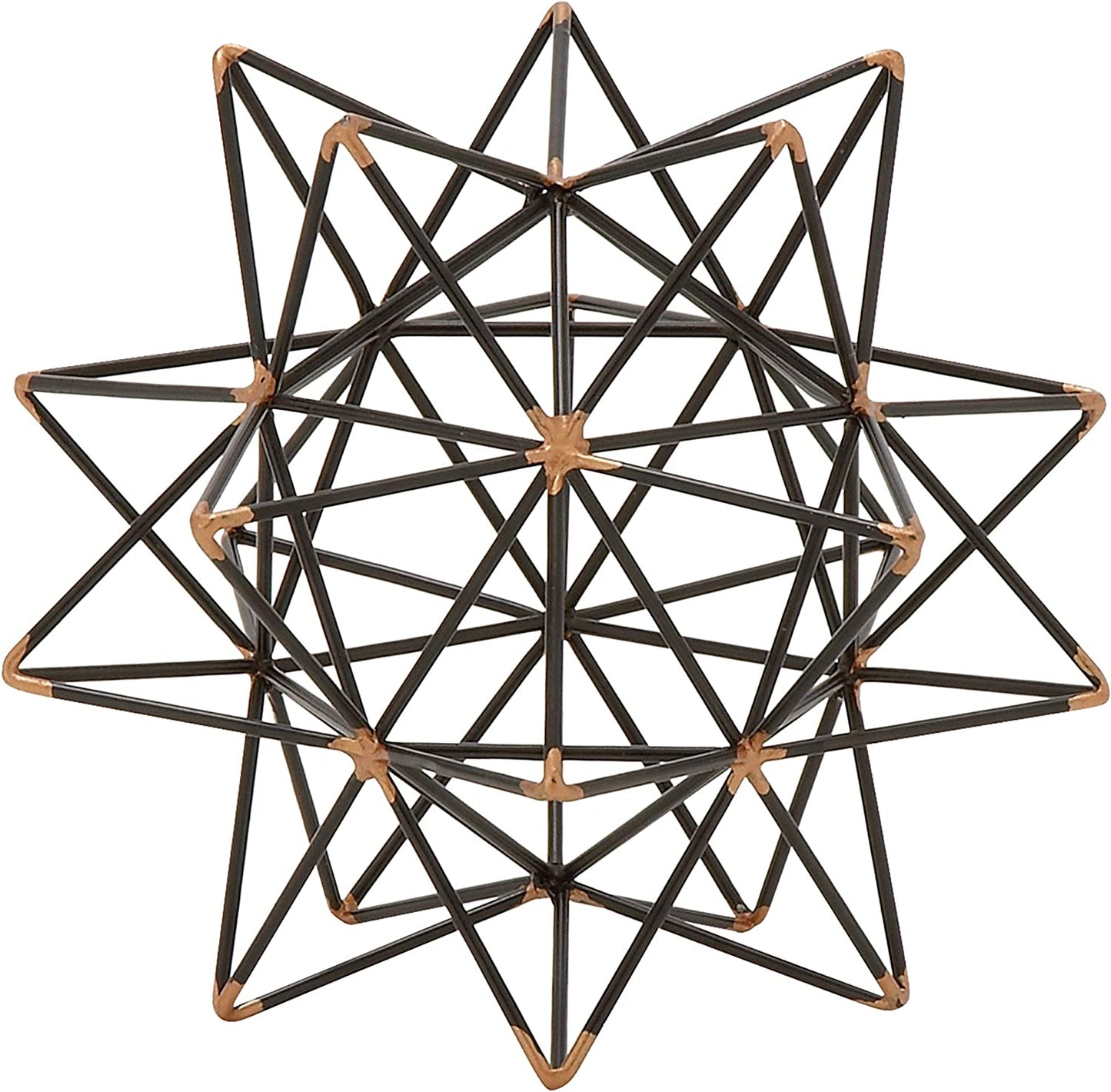 Metal Geometric Sculpture with Gold Accents, 7" X 7" X 7", Black