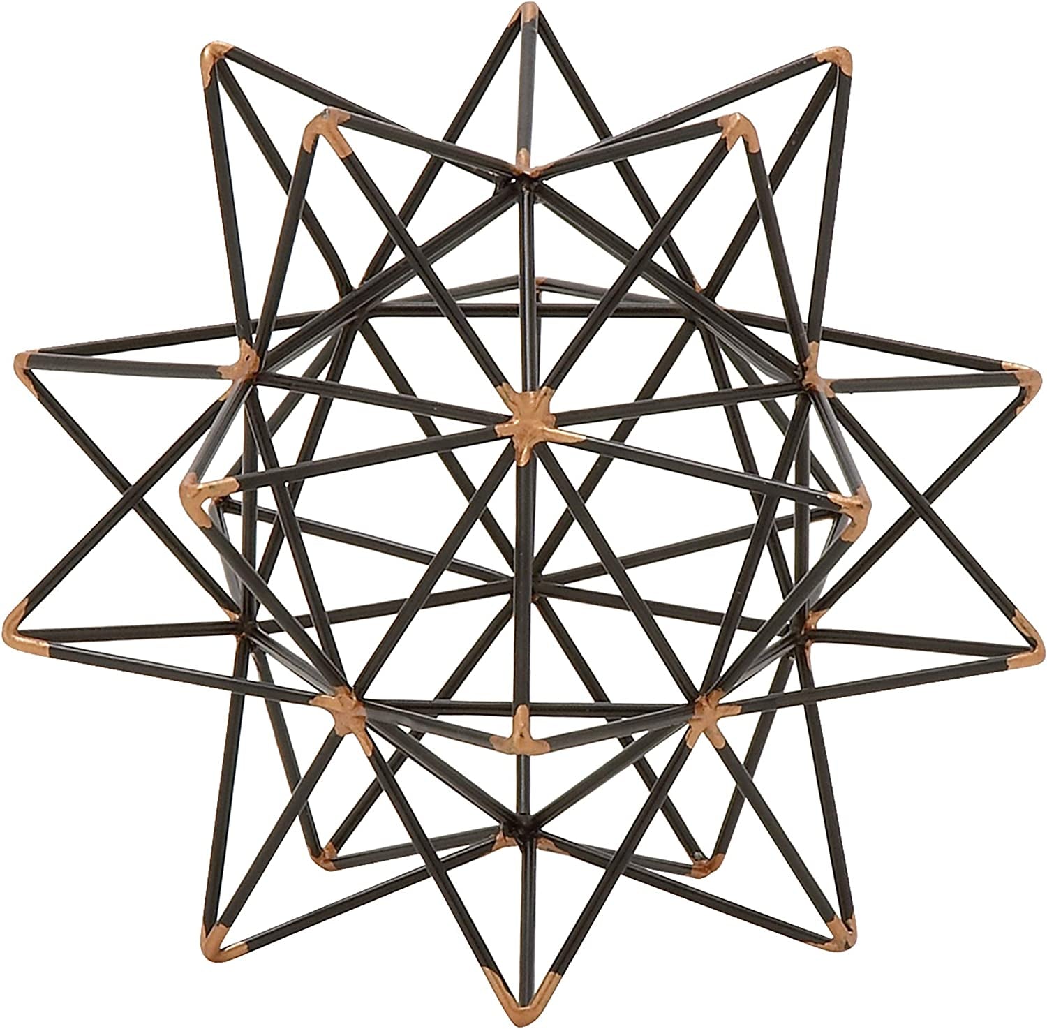 Metal Geometric Sculpture with Gold Accents, 7" X 7" X 7", Black