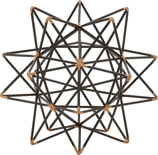 Metal Geometric Sculpture with Gold Accents, 7" X 7" X 7", Black