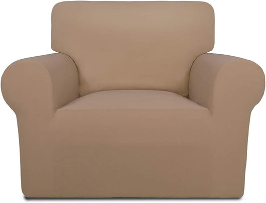 Super Stretch Chair Sofa Slipcover – Spandex Non Slip Soft Couch Sofa Cover, Washable Furniture Protector with Non Skid Foam and Elastic Bottom for Kids, Pets （Chair, Camel）