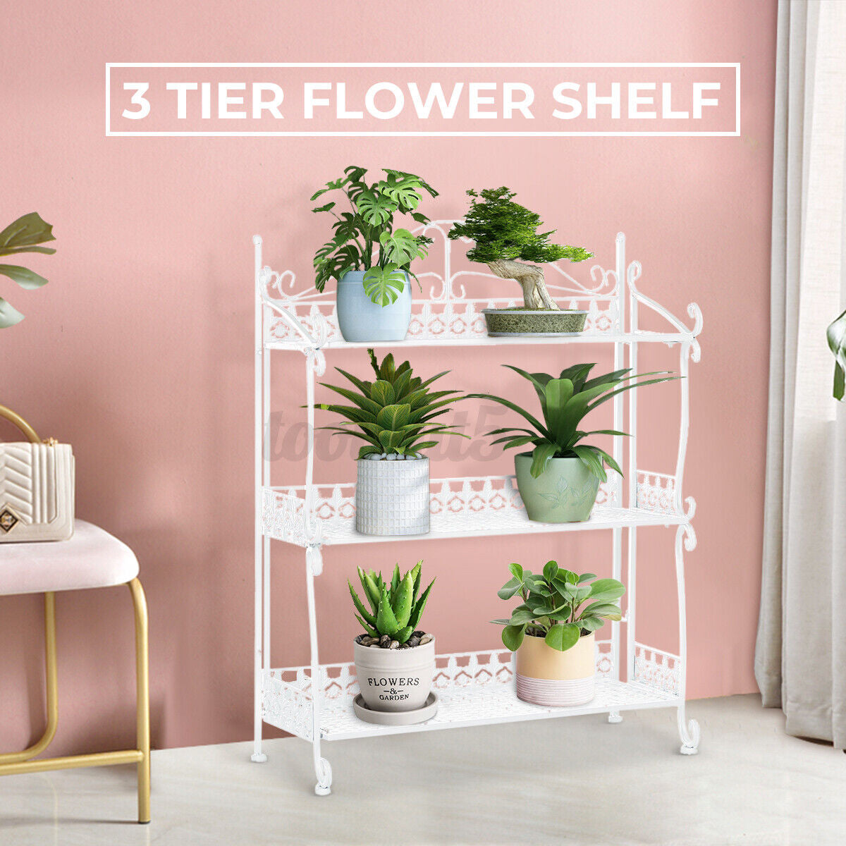 3 Tier White Foldable Metal Rack Storage Book Shelves Holder Kitchen Shelf RACK