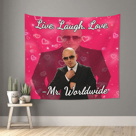Mr. Worldwide Says to Live Laugh Love Tapestry Boutique Wall Hanging Tapestry Vintage Tapestry Wall Tapestry Micro Fiber Peach Home Decor 60X51Inch