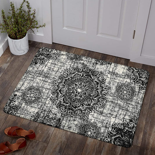 Vintage Medallion Washable Area Rug - 2'X3' Black Small Entry Rug Accent Distressed Non-Slip Throw Rug Floor Carpet Rug for Door Mat Entryway Bedroom Living Laundry Room Kitchen Rug