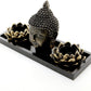 ® Lotus Tea Light Candle Holders with Buddha Head Sculpture and Wood Display Tray