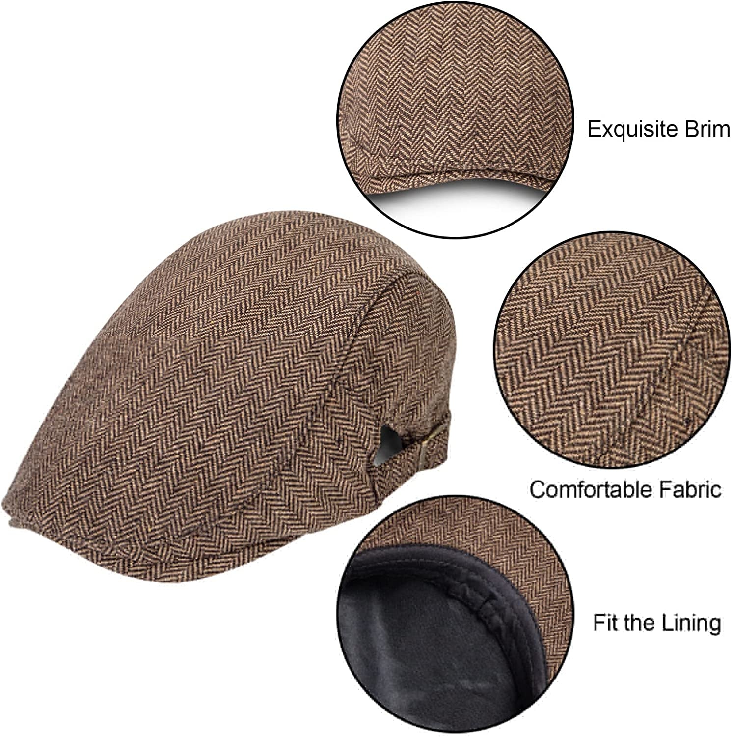 2 Pack Newsboy Hats for Men Classic Herringbone Tweed Wool Blend Flat Cap Ivy Gatsby Cabbie Driving Hat
