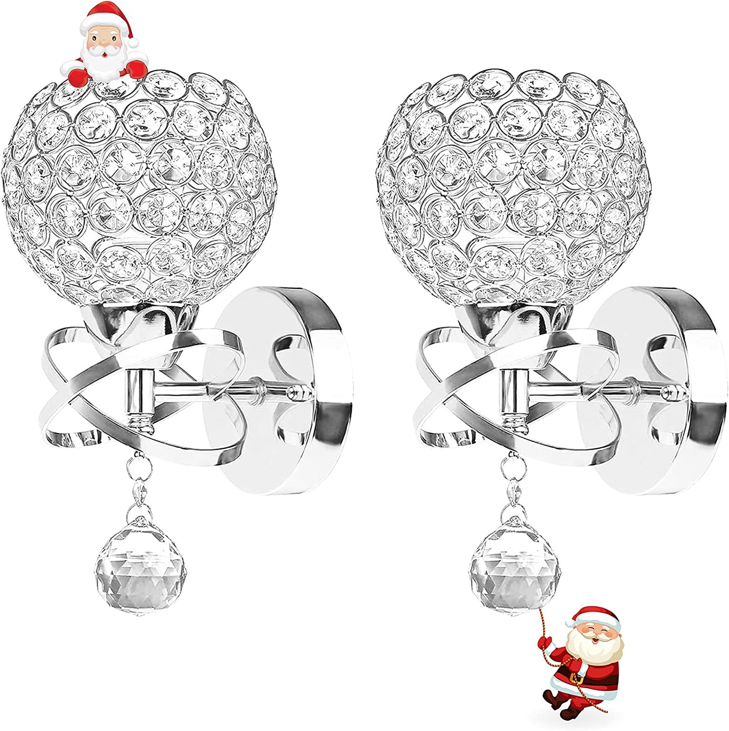 Crystal Wall Sconces Set of Two, Modern Wall Light Sconces Wall Lighting with Hanging Crystal Ball, Wall Mount Lamp Bedside Wall Lamp Silver Sconces Wall Decor for Bedroom Living Room Hallway