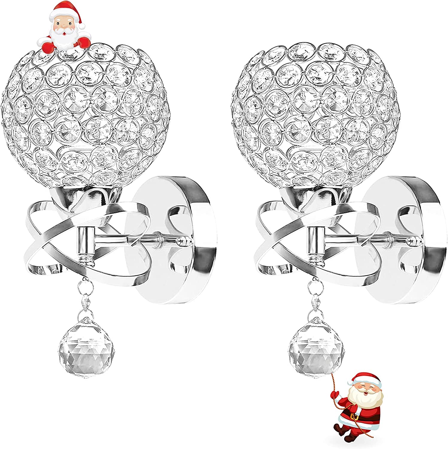 Crystal Wall Sconces Set of Two, Modern Wall Light Sconces Wall Lighting with Hanging Crystal Ball, Wall Mount Lamp Bedside Wall Lamp Silver Sconces Wall Decor for Bedroom Living Room Hallway