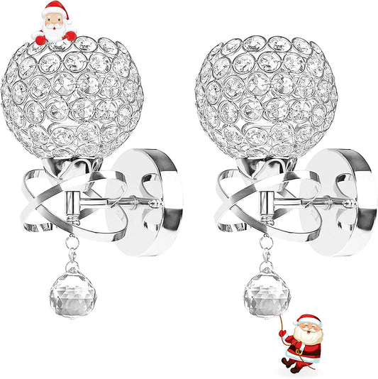 Crystal Wall Sconces Set of Two, Modern Wall Light Sconces Wall Lighting with Hanging Crystal Ball, Wall Mount Lamp Bedside Wall Lamp Silver Sconces Wall Decor for Bedroom Living Room Hallway