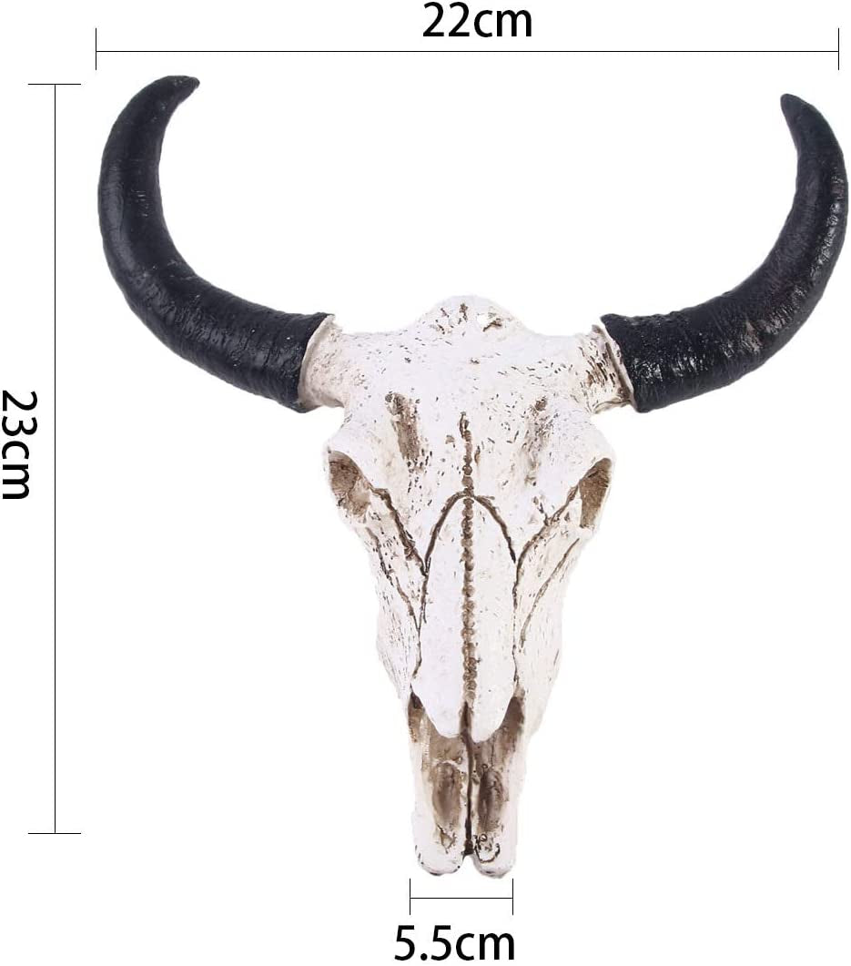 1Pcs Resin Wall Hanging Horn Skulls Steer Bull Head Sculpture Long Horn Cow Skull Wall Hanging Mounted Longhorn Steer Resin Wall Deco (NO.1)