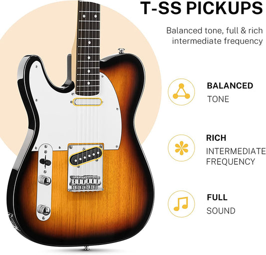 LEFT HANDED Electric Guitar 39 Inch TELE Electric Guitar DTC-100 Solid Body TC Style Electric Guitar Kit with Bag, Strap, Cable for Beginner