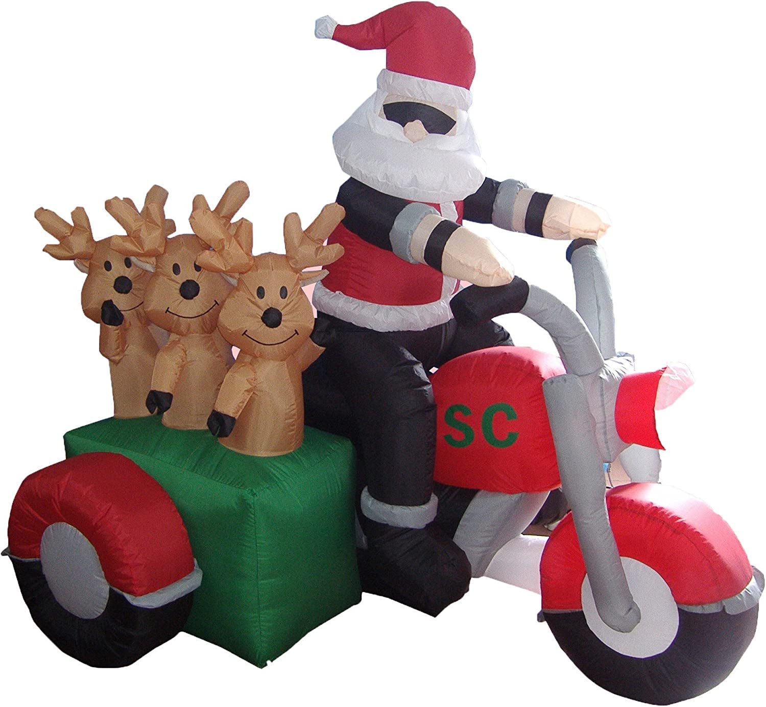 5 Foot Tall Christmas Inflatable Santa Claus and Three Reindeer on Motorcycle Outdoor Indoor Decoration