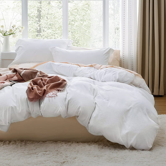 BEDSURE White Duvet Covers Queen Size - Washed Duvet Cover, Soft Queen Duvet Cover Set 3 Pieces with Zipper Closure, 1 Duvet Cover 90X90 Inches and 2 Pillow Shams (No Comforter)