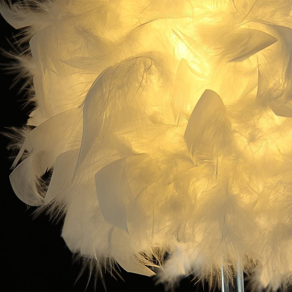 Feather Lamp,White beside Table Lamp for Bedroom,Children,Wedding,Birthday,Vintage Deco Desk Light Free Light Buld Include(A)