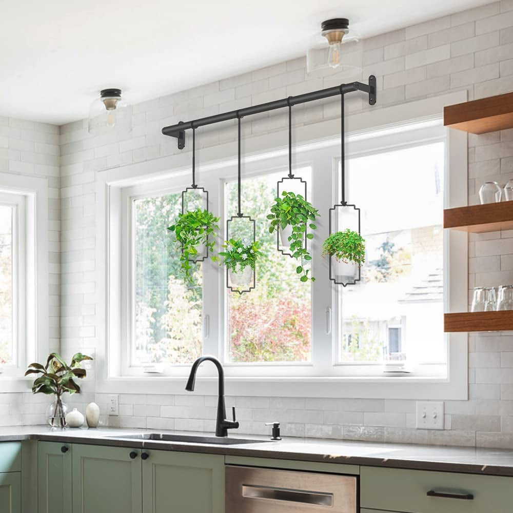 4Pcs Hanging Planters for Window, Wall and Ceiling Plant Hanger with Plastic Pots