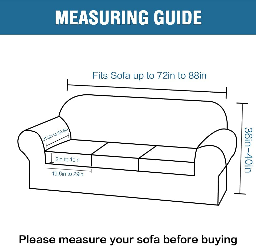 4 Piece Stretch Sofa Covers for 3 Cushion Couch Covers for Living Room Furniture Slipcovers (Base Cover plus 3 Seat Cushion Covers) Upgraded Thicker Jacquard Fabric (Sofa, Ivory)