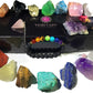 Chakra Therapy Starter Collection 17 Pcs Healing Crystals Kit, 7 Raw Chakra Stones,7 Colorful Gemstones, Amethyst,Rose Quartz Pendulum,Chakra Lava Bracelet,Dry Roses,Guide,Coa,Gift Ready