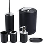 Bathroom Accessories Set-6 Piece Plastic Gift Set Toothbrush Holder,Toothbrush Cup,Soap Dispenser,Soap Dish,Toilet Brush Holder,Trash Can,Tumbler Straw Set Bathroom (Black)