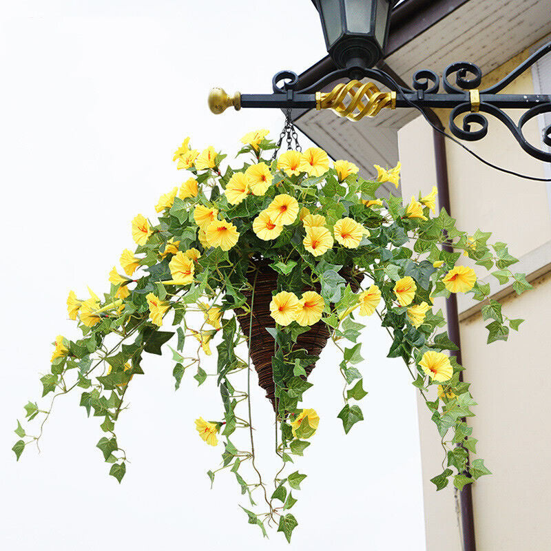 Artificial Hanging Basket Fake Silk Morning Glory Flower Vine Home Wedding Decor