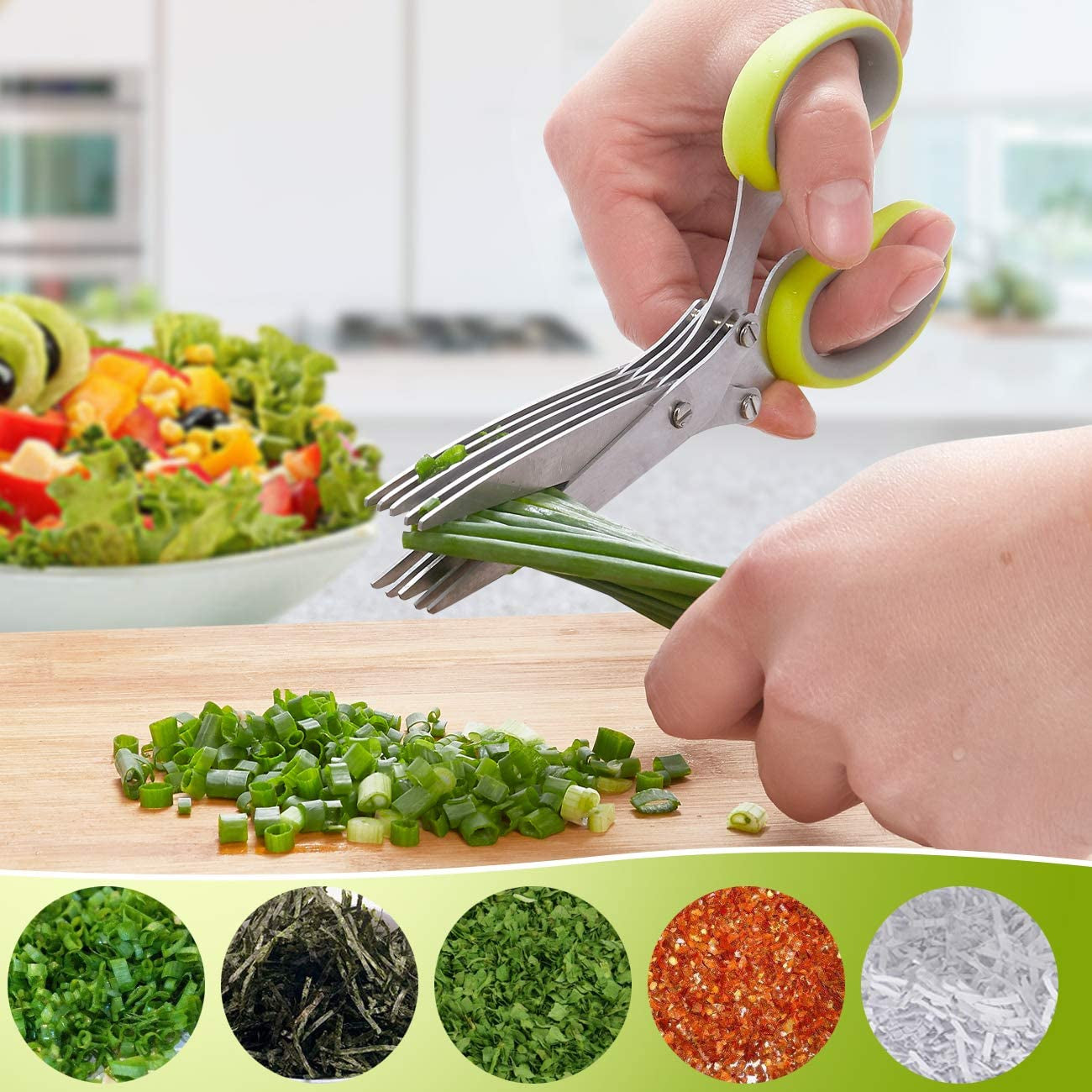 Herb Scissors with 5 Multi Stainless Steel Blades and Safe Cover Kitchen Gadgets Cutter, Kitchen Chopping Shear, Mincer, Sharp Dishwasher Safe Kitchen Gadget, Culinary Cutter