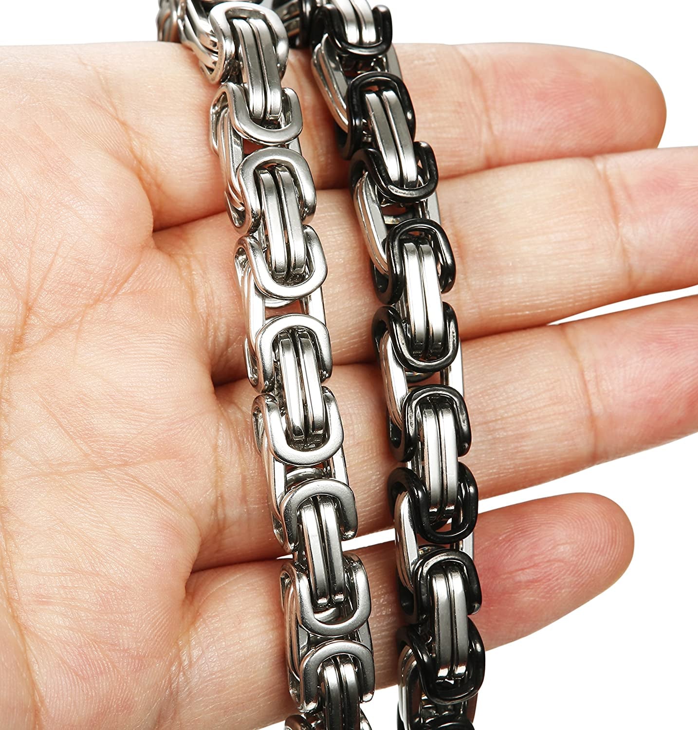 2-3 Pcs 8MM Stainless Steel Chain Link Bracelets for Men Byzantine Bracelets,8.0-9.1 Inches