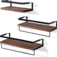 3 Set Pre-Assembled Floating Bathroom Shelves with 2 Towel Bars, Wall Mounted Storage Wood Shelf, Rustic Decor Accessories for Bathroom, Kitchen, Bedroom, Office, over Toilet - Brown