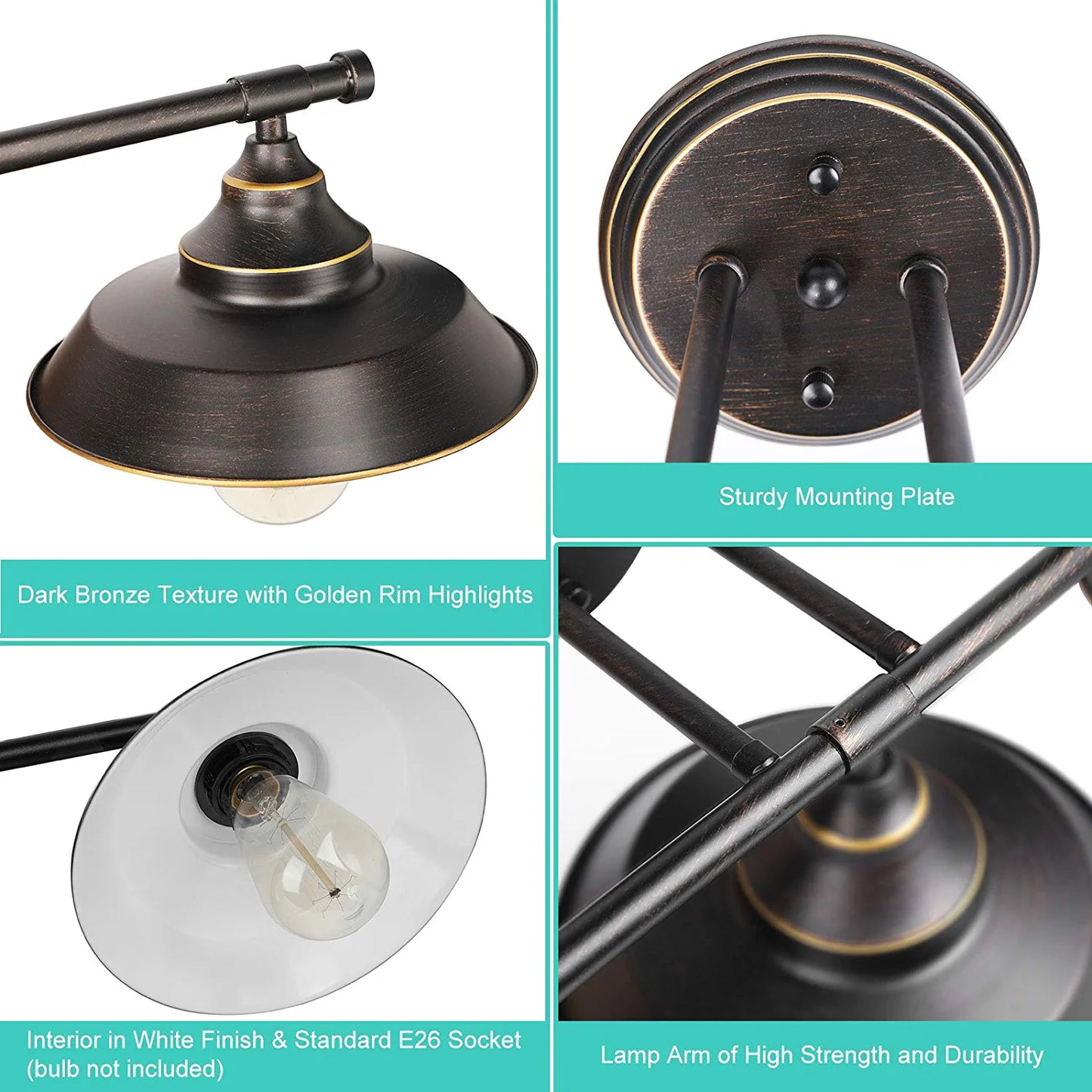 Farmhouse Bathroom Vanity Wall Light Fixture Dark Bronze, Industrial Rustic Style 3-Light Vanity Wall Sconce, Vintage Wall Mount Lamp for Bathroom, Bedroom, Vanity Mirror, Cabinets, Dressing Table