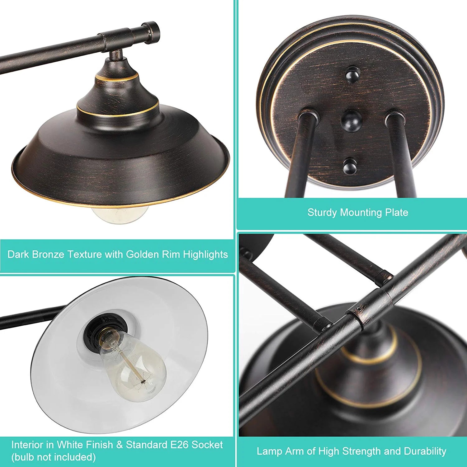 Farmhouse Bathroom Vanity Wall Light Fixture Dark Bronze, Industrial Rustic Style 3-Light Vanity Wall Sconce, Vintage Wall Mount Lamp for Bathroom, Bedroom, Vanity Mirror, Cabinets, Dressing Table