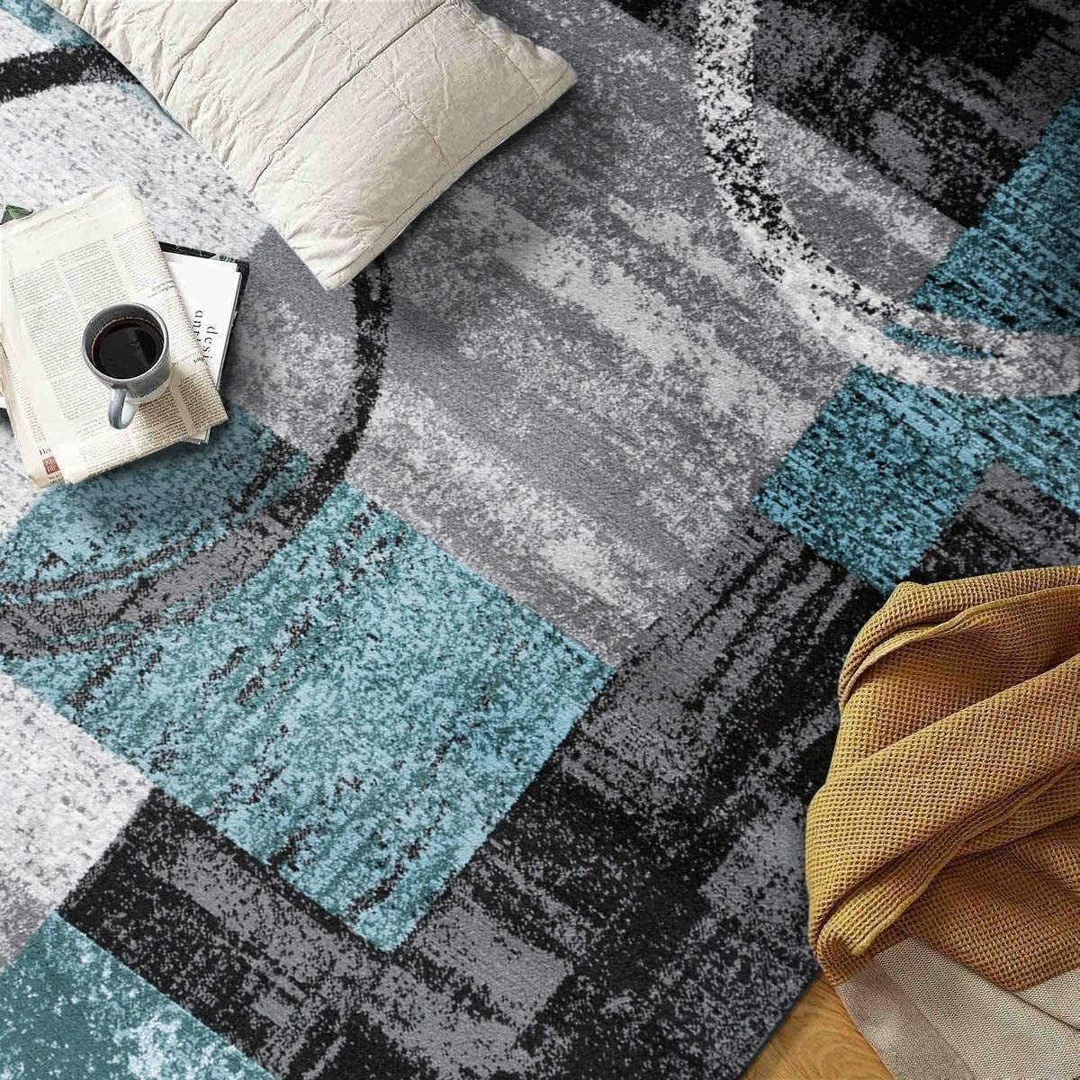 Contemporary Abstract Circle Design Soft Area Rug 5'3" X 7'3" Gray