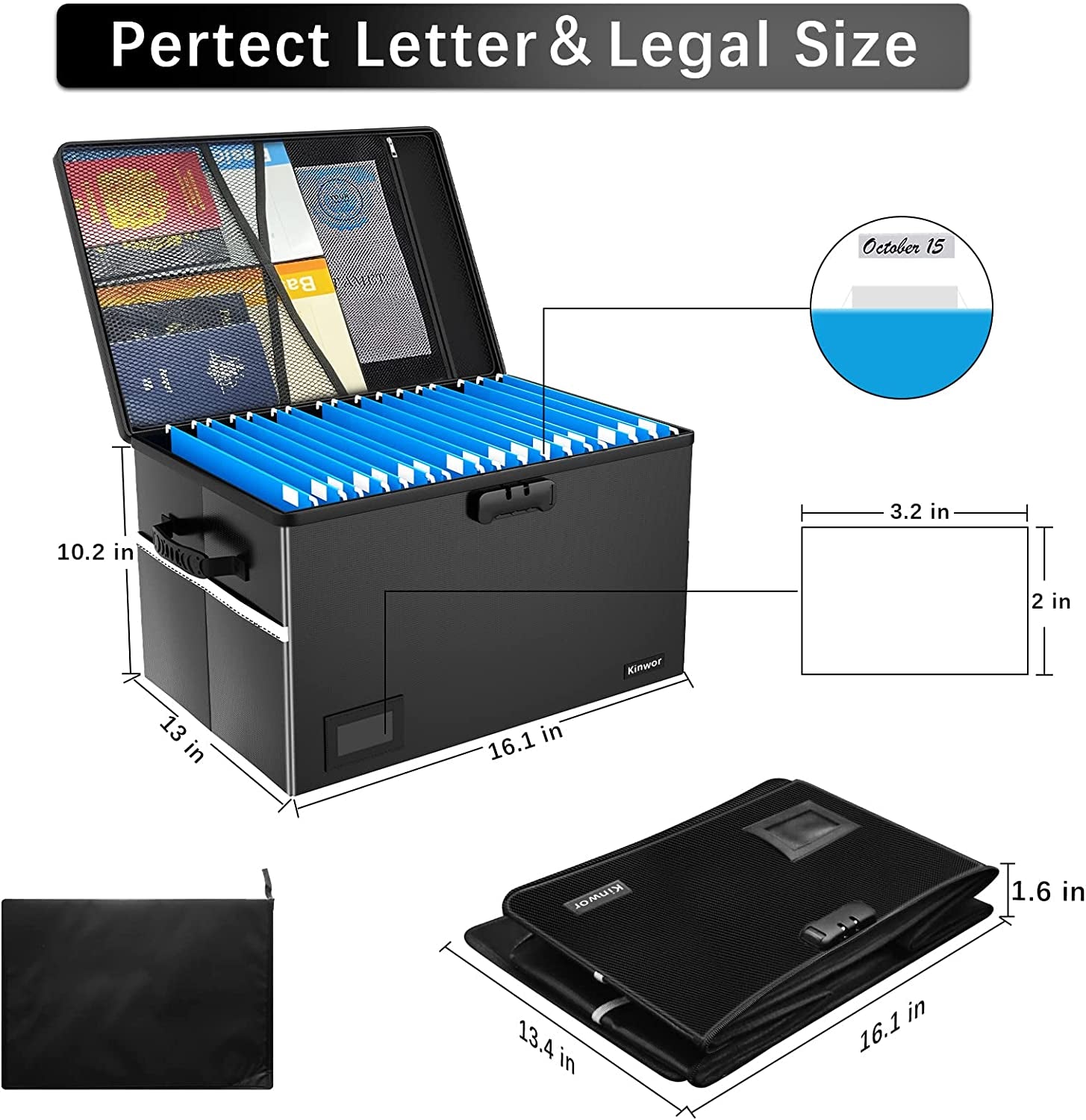 File Box with Lock,File Folder Organizer, Fireproof Document Organizer,Waterproof, Anti-Static, Multi-Layer/ Pockets, Fireproof Document Box for Letter & Legal Size Folder/Books Storage
