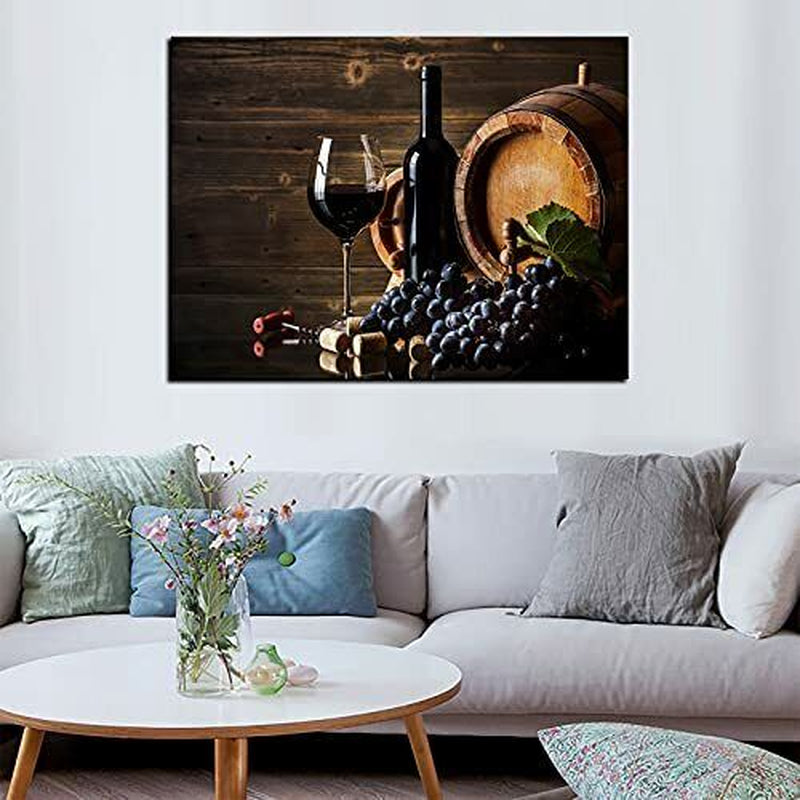 Kitchen Canvas Wall Art KAWAHONE Red Wine Cups Home Decor Fruit Wine Wooden B...