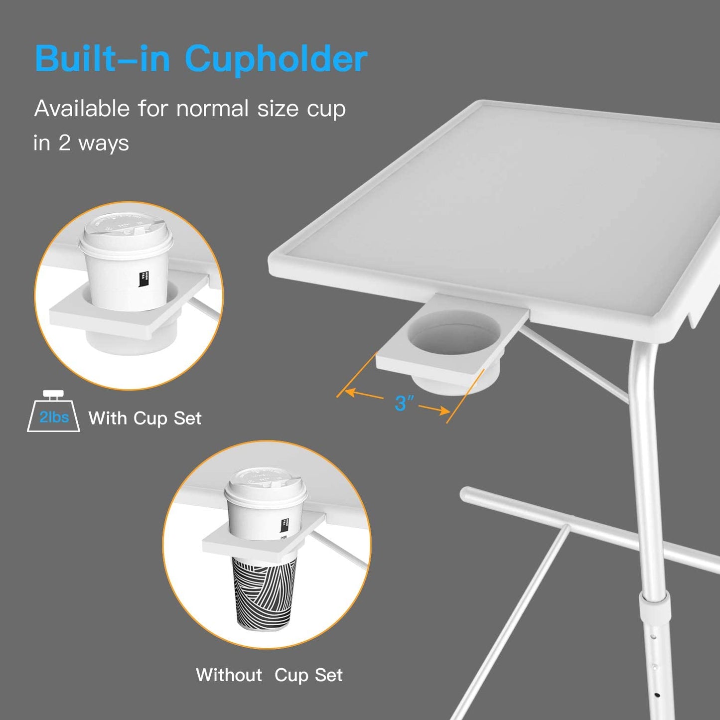 Adjustable TV Tray Table - TV Dinner Tray on Bed & Sofa, Comfortable Folding Table with 6 Height & 3 Tilt Angle Adjustments(White)