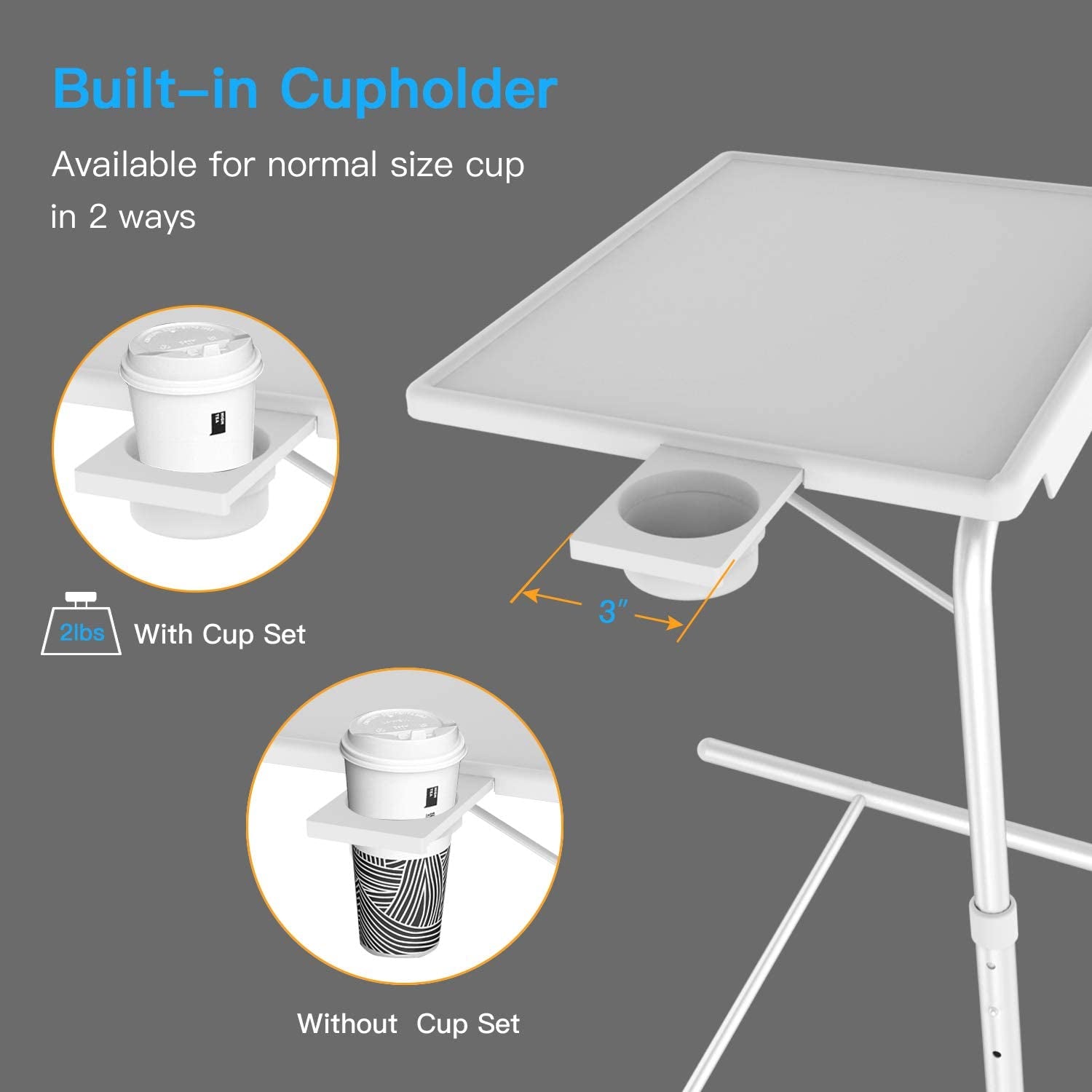 Adjustable TV Tray Table - TV Dinner Tray on Bed & Sofa, Comfortable Folding Table with 6 Height & 3 Tilt Angle Adjustments(White)