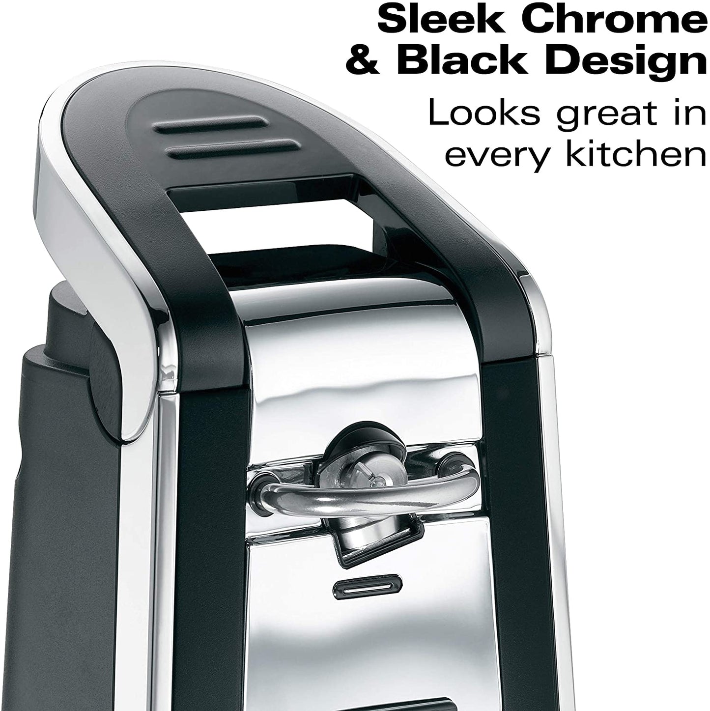 (76606ZA) Smooth Touch Electric Automatic Can Opener with Easy Push down Lever, Opens All Standard-Size and Pop-Top Cans, Extra Tall, Black and Chrome