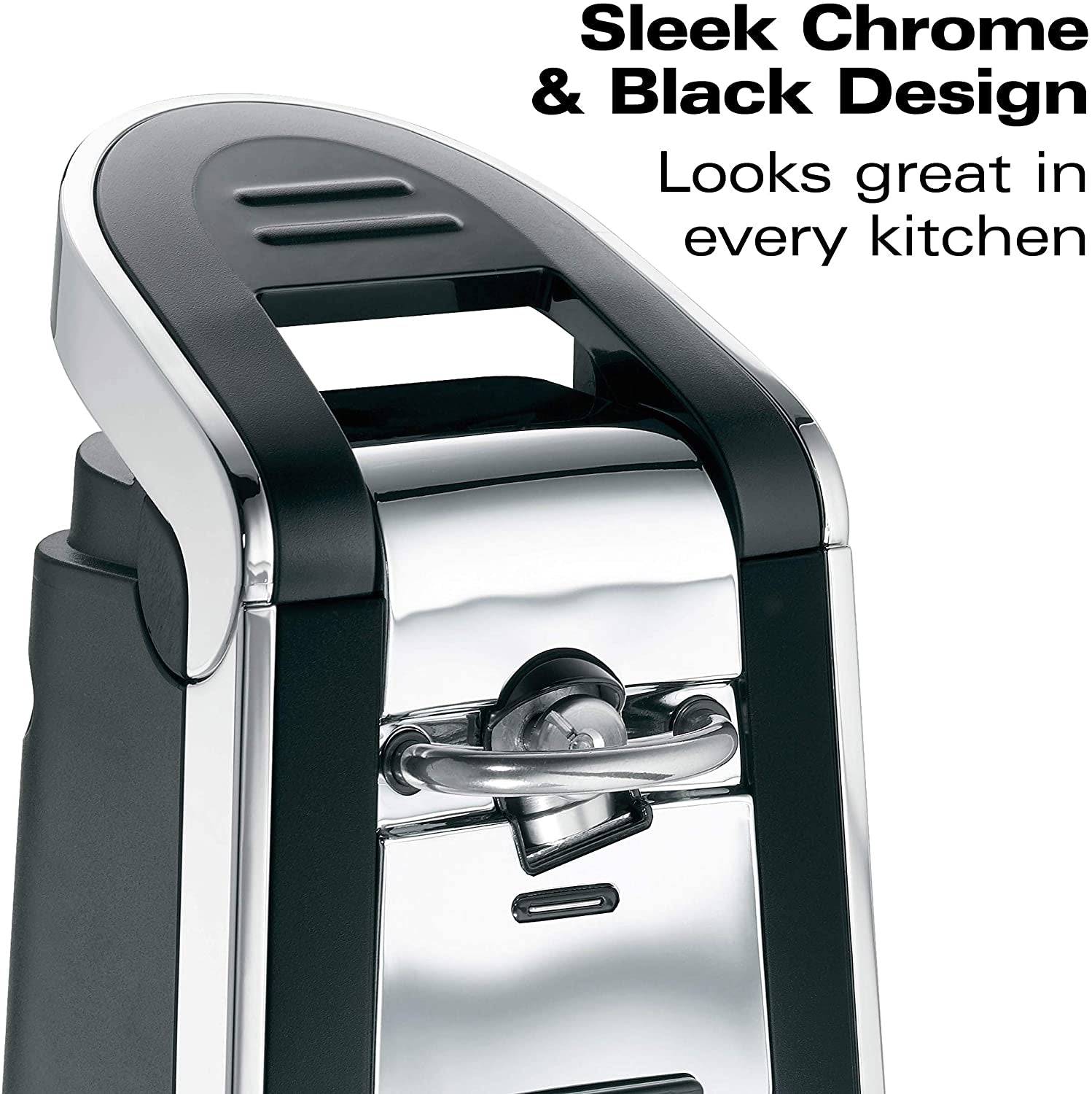 (76606ZA) Smooth Touch Electric Automatic Can Opener with Easy Push down Lever, Opens All Standard-Size and Pop-Top Cans, Extra Tall, Black and Chrome