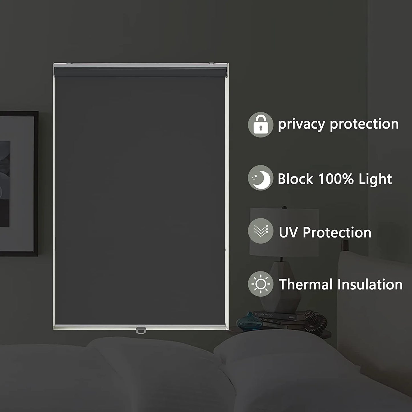 Roller Window Shades Blackout Blinds for Windows Cordless Bedroom Shade Room Darkening Shades Door Blinds with Thermal Insulated Easy to Install for Home，Office，Bathroom W30Xl72 Grey